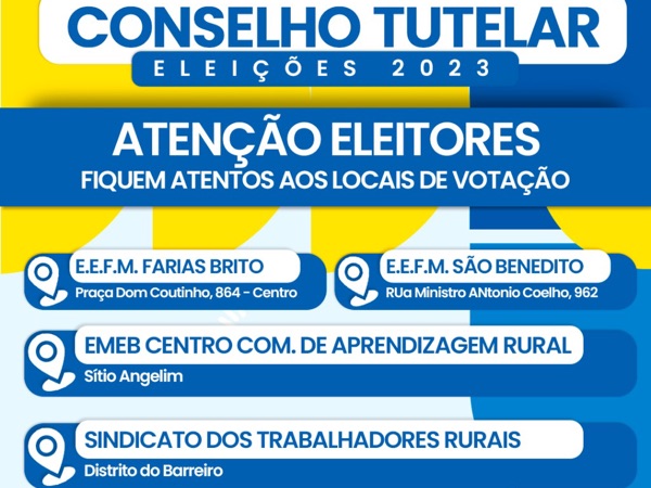 Locais de votação para o cargo de Conselheiro Tutelar de São Benedito 